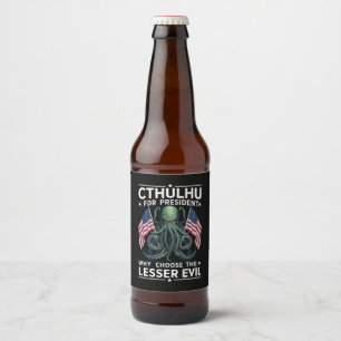 Étiquette Pour Bouteilles De Bière Drôle Élections 2024 Cthulhu Pour Président 