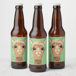 Étiquette Pour Bouteilles De Bière Drôle Llama ne touche pas à ma crache  Vert