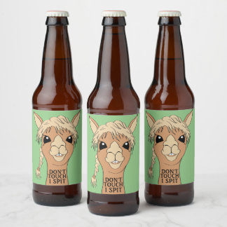 Étiquette Pour Bouteilles De Bière Drôle Llama Ne touche pas Je crache | Vert