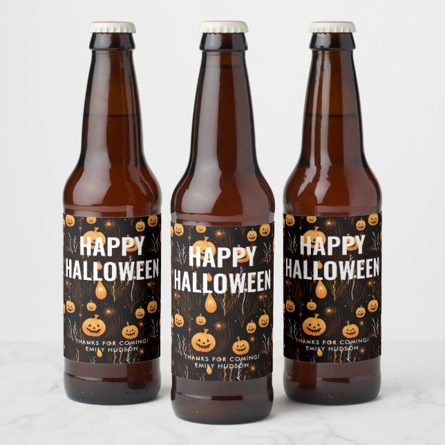 Étiquette Pour Bouteilles De Bière Éffrayant Citrouille Halloween (Bouteilles)