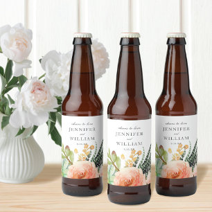 Étiquette Pour Bouteilles De Bière Elégant Aquarelle Succulent Rose Mariage