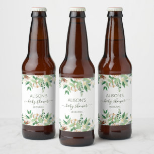 Étiquette Pour Bouteilles De Bière Elégant Baby shower de verdure Eucalyptus