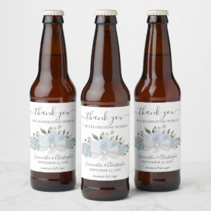 Étiquette Pour Bouteilles De Bière Elégant bleu bleu floral rustique Merci Mariage