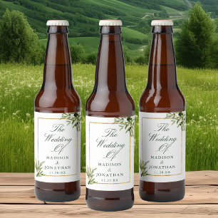 Étiquette Pour Bouteilles De Bière Elégant Green Gold Botanical Custom Wedding