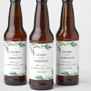 Étiquette Pour Bouteilles De Bière Élégant Mariage de feuillage vert Étiquette de bou