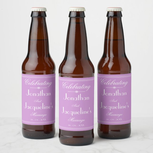 Étiquette Pour Bouteilles De Bière Elégant Mariage Mauve Personnalisé Chic Moderne (Bouteilles)