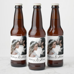 Étiquette Pour Bouteilles De Bière Élégant Mariage photo de calligraphie personnalisé