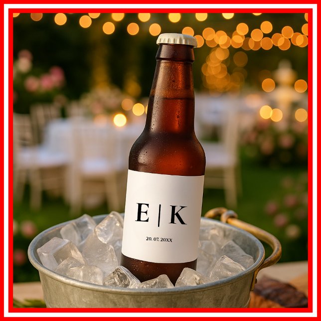 Étiquette Pour Bouteilles De Bière Élégant Monogramme Simple Mariage (Créateur téléchargé)