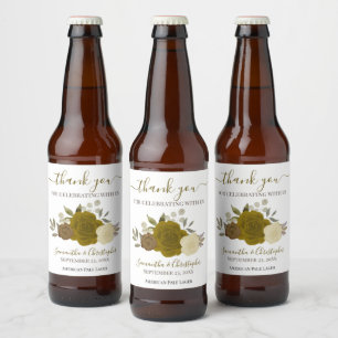 Étiquette Pour Bouteilles De Bière Elégant or & Roses Jaunes Merci Mariage