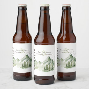 Étiquette Pour Bouteilles De Bière Elégant paysage de montagne verdoyant et serein