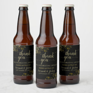 Étiquette Pour Bouteilles De Bière Élégant Remerciement de Mariage Doré sur Fond Noir