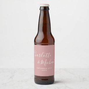 Étiquette Pour Bouteilles De Bière Élégant script de signature Dusty Rose Mariage