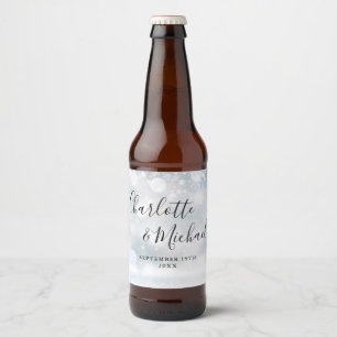 Étiquette Pour Bouteilles De Bière Élégant script signature Snowflakes hiverMariage