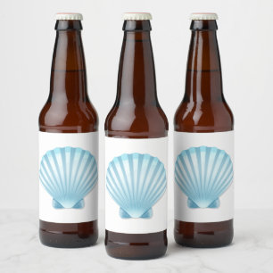 Étiquette Pour Bouteilles De Bière Elégant Shell Beach Blue Mariage nautique