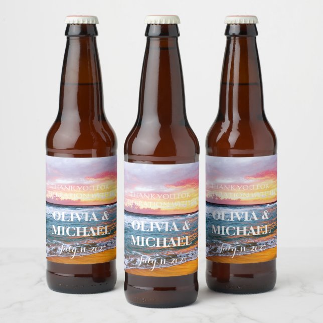 Étiquette Pour Bouteilles De Bière Elégant Sunset Beach Tropical Summer Élégant (Bouteilles)