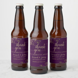 Étiquette Pour Bouteilles De Bière Elégante dentelle d'or sur prune violet Merci Mari