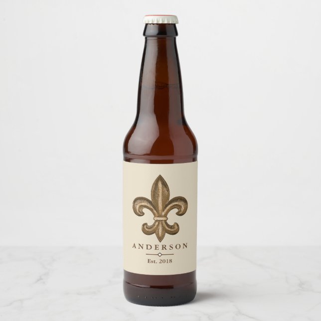 Étiquette Pour Bouteilles De Bière Elégante fleur or de Lis & Taupe | Personnalisé (Devant)