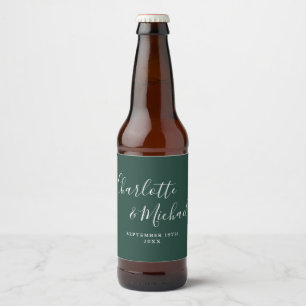 Étiquette Pour Bouteilles De Bière Élégante signature de mariage vert émeraude