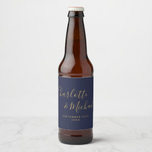 Étiquette Pour Bouteilles De Bière Élégante signature mariage bleu marine or