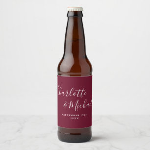 Étiquette Pour Bouteilles De Bière Élégante signature script mariage bordeaux