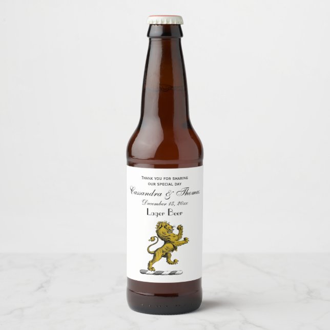 Étiquette Pour Bouteilles De Bière Emblème C de crête permanente de lion héraldique (Devant)
