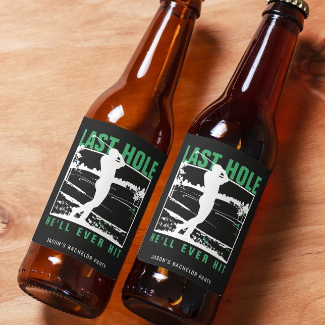 Étiquette Pour Bouteilles De Bière Enterrement de vie de garçon Golf Drôle Dernier tr (Golf Bachelor Party Funny Last Hole He'll Ever Hit Beer Bottle Label
)