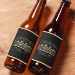 Étiquette Pour Bouteilles De Bière Enterrement de vie de garçon noir et or As de poke<br><div class="desc">Étiquettes de bouteille de bière pour enterrement de vie de garçon sur le thème du poker noir et or avec quatre as et enseigne de cinéma. Personnalisez-le avec les détails de l'événement du marié.</div>