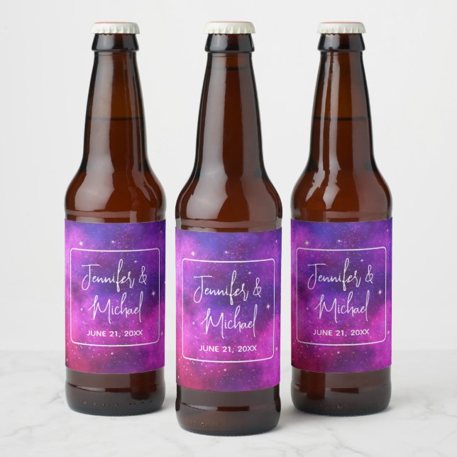Étiquette Pour Bouteilles De Bière Espace rose et violet et étoiles Faux Galaxy Maria (Bouteilles)