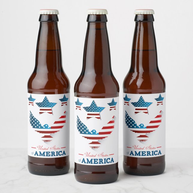 Étiquette Pour Bouteilles De Bière États-Unis d'Amérique Étiquette de vin (Red, White and Blue American Flag Symbol Celebrate our National Holidays Beer Labels!)