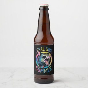 Étiquette Pour Bouteilles De Bière Été de fille sauvage Opossum Tie Dye Raton laveur