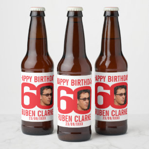 Étiquette Pour Bouteilles De Bière étiquette de nom photo personnalisé du 60e anniv