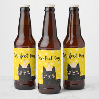 Étiquette Pour Bouteilles De Bière Étoile Jaune Chat Noir Fête Parfaite