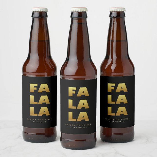 Étiquette Pour Bouteilles De Bière Fa La La | Simple Christmas Black & Gold Beer Bot (Bouteilles)