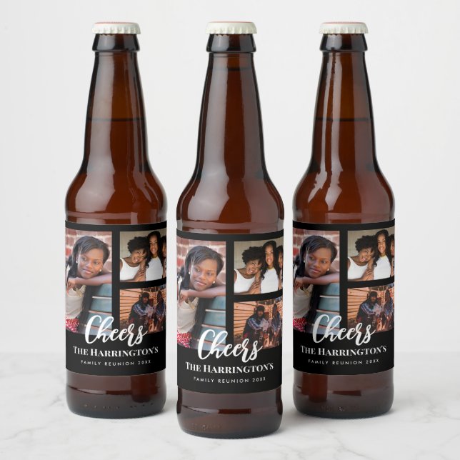 Étiquette Pour Bouteilles De Bière Famille Réunion 3 Section Photo Collage Black Fram (Bouteilles)