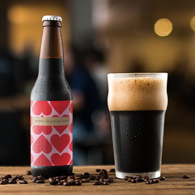 Étiquette Pour Bouteilles De Bière Fancy Romantic Red & Rose Hearts Motif (Créateur téléchargé)