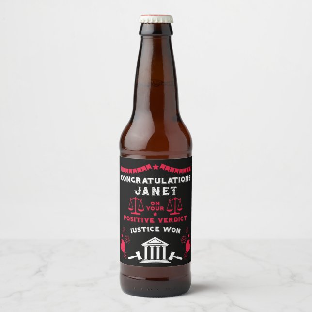 Étiquette Pour Bouteilles De Bière Félicitations au verdict du tribunal (Devant)