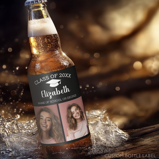 Étiquette Pour Bouteilles De Bière Félicitations Diplômé - Script Graduation Photo (Custom Graduation Party Label)