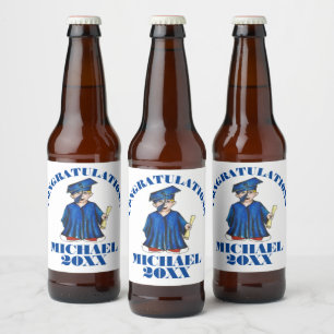 Étiquette Pour Bouteilles De Bière Félicitations Graduation Boy Graduate Casquette Go