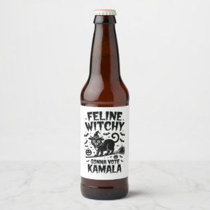 Étiquette Pour Bouteilles De Bière Feline Witchy votera Kamala Halloween