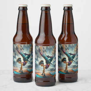 Étiquette Pour Bouteilles De Bière Femmes en action de Breakdancer Silhouette de New 
