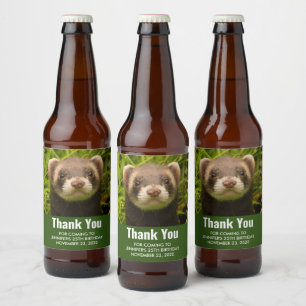 Étiquette Pour Bouteilles De Bière Ferret Brown dans l'Herbe Merci Anniversaire