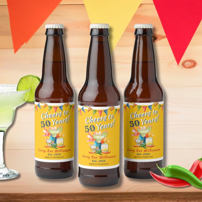 Étiquette Pour Bouteilles De Bière Fête 50e anniversaire Cheers to 50 ans Thème (Créateur téléchargé)
