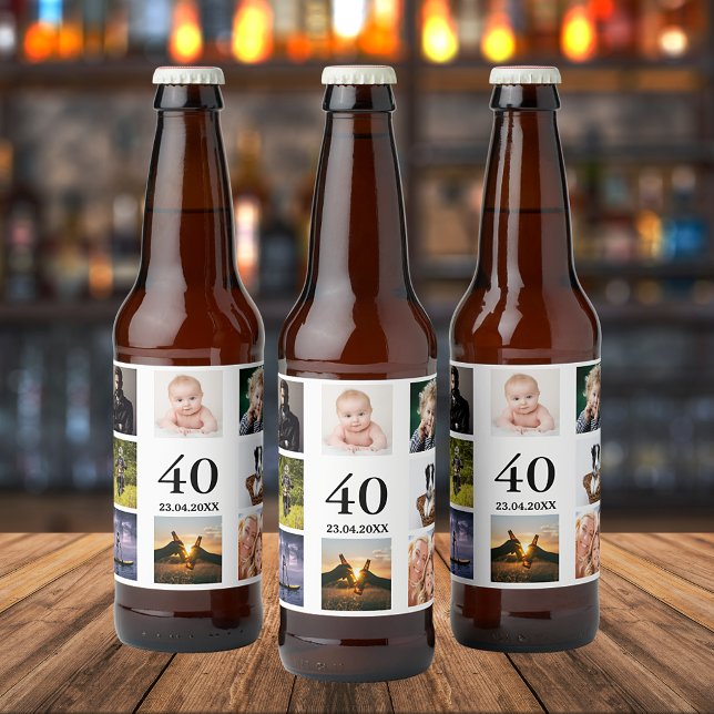 Étiquette Pour Bouteilles De Bière fête de 40e anniversaire photo collage mec (Créateur téléchargé)