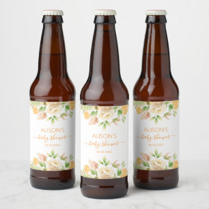 Étiquette Pour Bouteilles De Bière Fête de bébé fille Fleurs de rose jaune