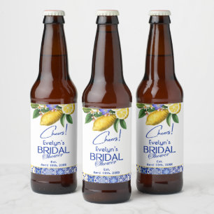 Étiquette Pour Bouteilles De Bière Fête de mariage italien Mosaïque Carreaux Bleus &