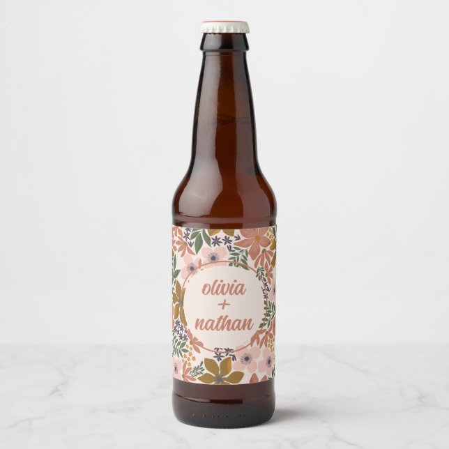 Étiquette Pour Bouteilles De Bière Fête de mariage ou mariage floral personnalisé (Devant)