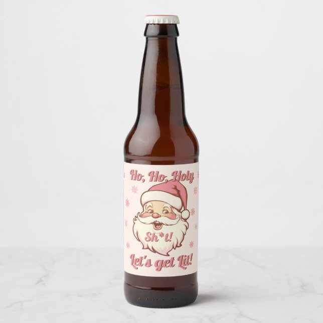 Étiquette Pour Bouteilles De Bière Fête de Noël rétro drôle Ho Ho Père Noël (Devant)