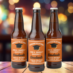 Étiquette Pour Bouteilles De Bière Fête de remise de diplômes personnalisée orange et