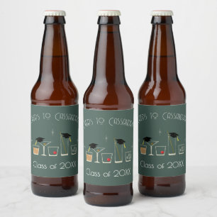 Étiquette Pour Bouteilles De Bière Fête de remise des diplômes avec chapeau et cockta