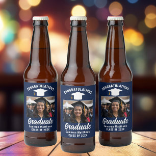 Étiquette Pour Bouteilles De Bière Fête de remise des diplômes bleu marine blanc Phot